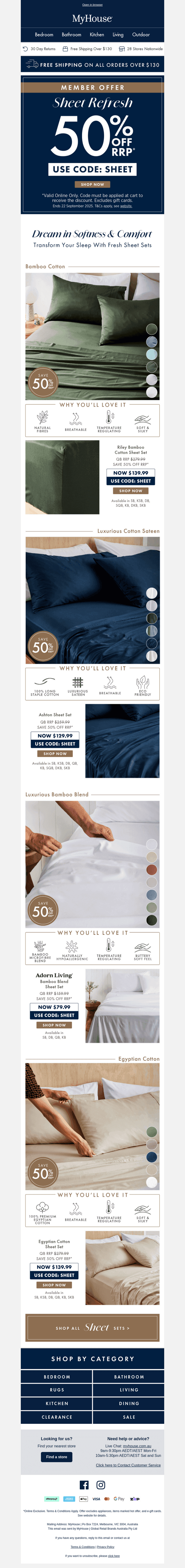 Members Save 50% Off Selected Sheet Sets 🛌