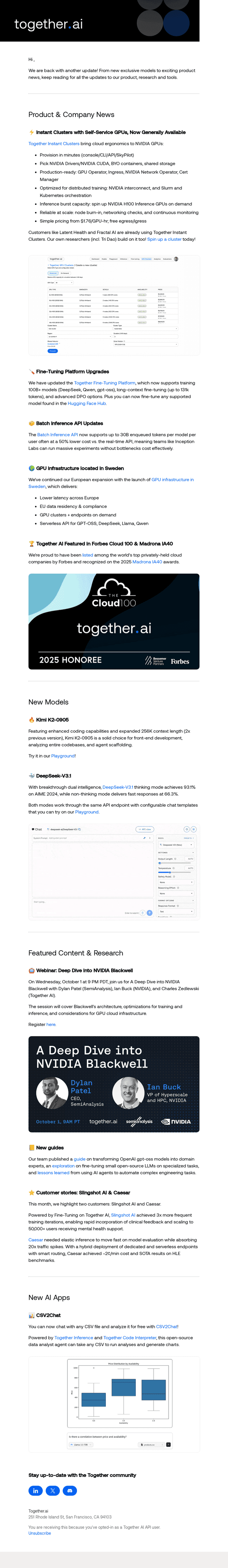 Latest Updates: Instant Clusters, Fine-tune 100B+ param models, Batch Inference API & more