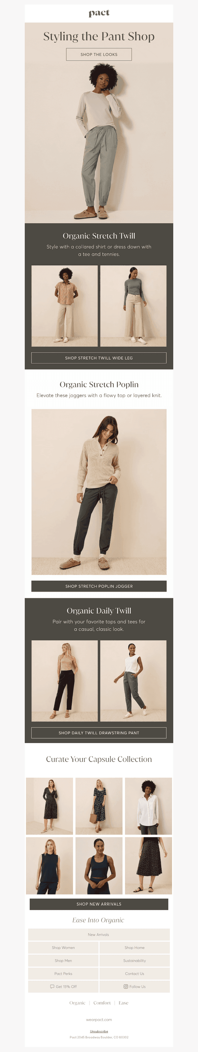 Three Organic Pants. Endless Style.