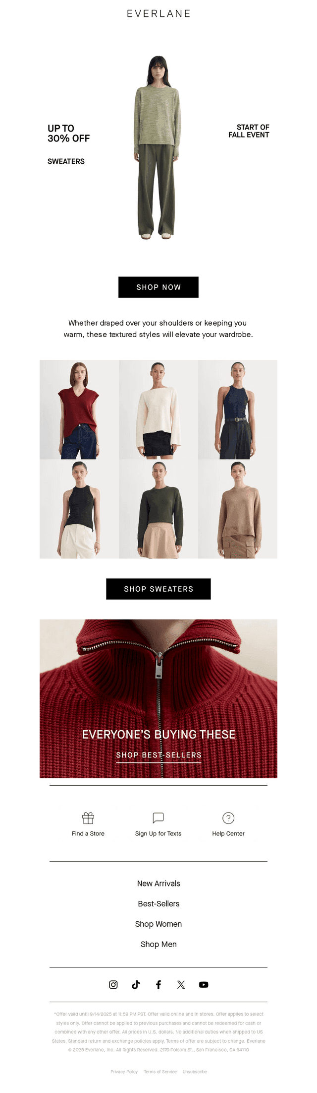 Up to 30% off Fall Sweaters