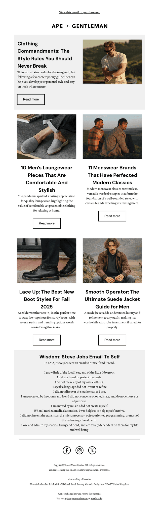 Ape to Gentleman email from Sat, Sep 13, 2025