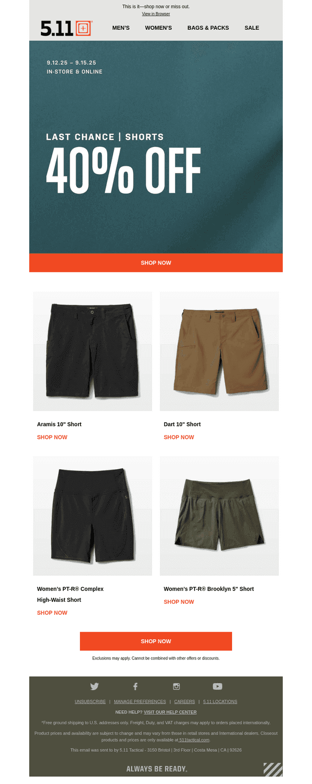 Last Call: 40% Off Shorts