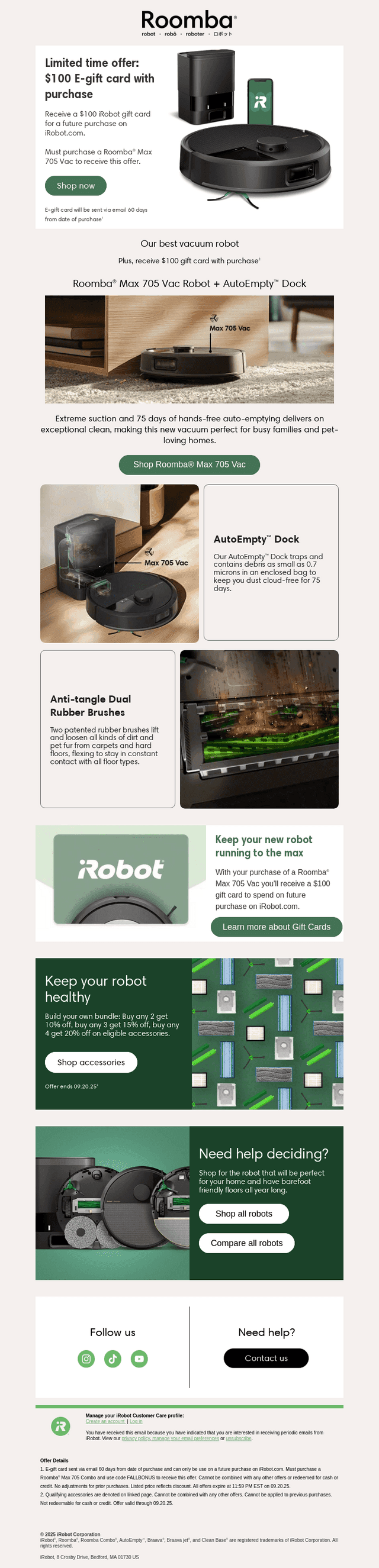 iRobot email from Mon, Sep 15, 2025