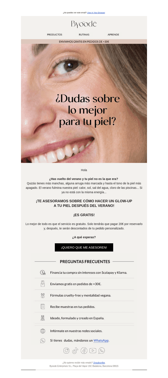 Te asesoramos con tu piel