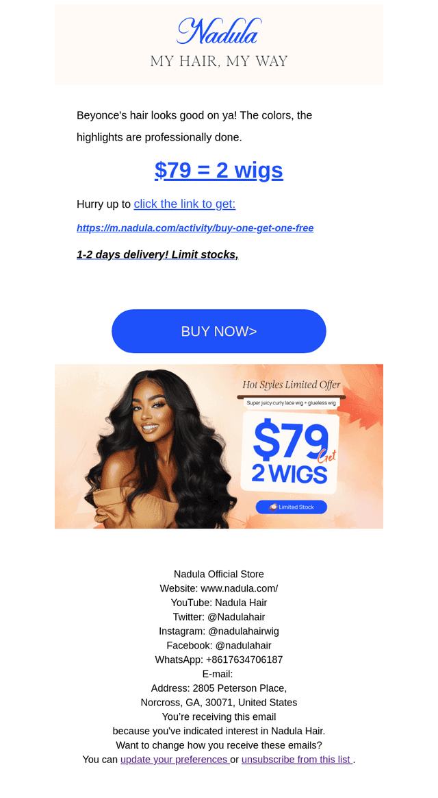 Your 2 wigs' order has been delivered.