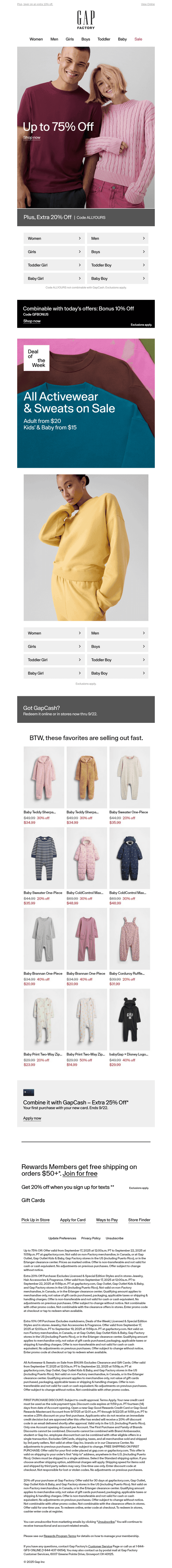 Take an extra 20% off (plus styles up to 75% off)