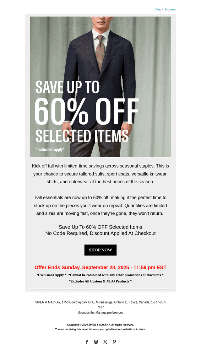 Fall Clearance: Save Up to 60% OFF