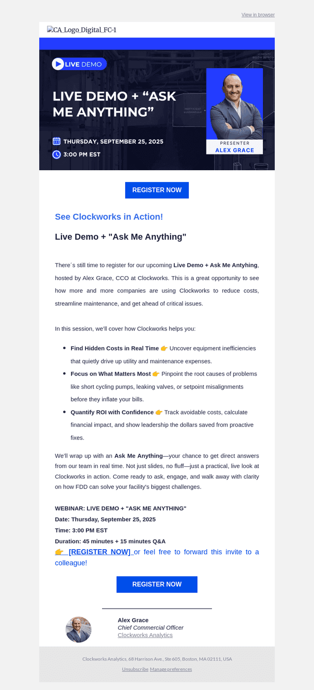 Clockworks Analytics email from Fri, Sep 19, 2025