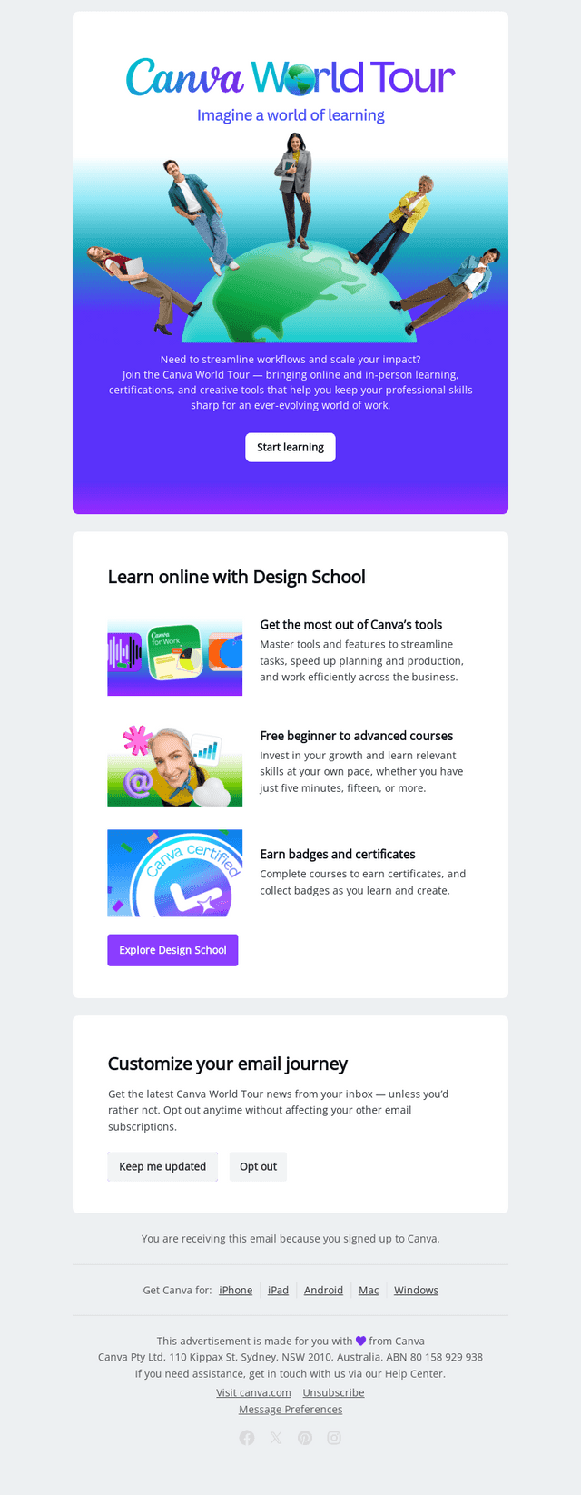 Power your team’s creativity 🚀 Join the Canva World Tour