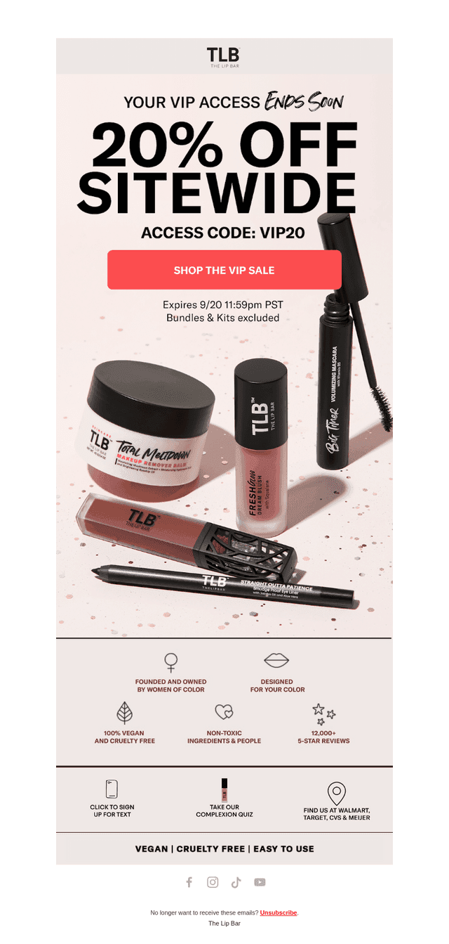 Your VIP access ends soon (20% off everything)
