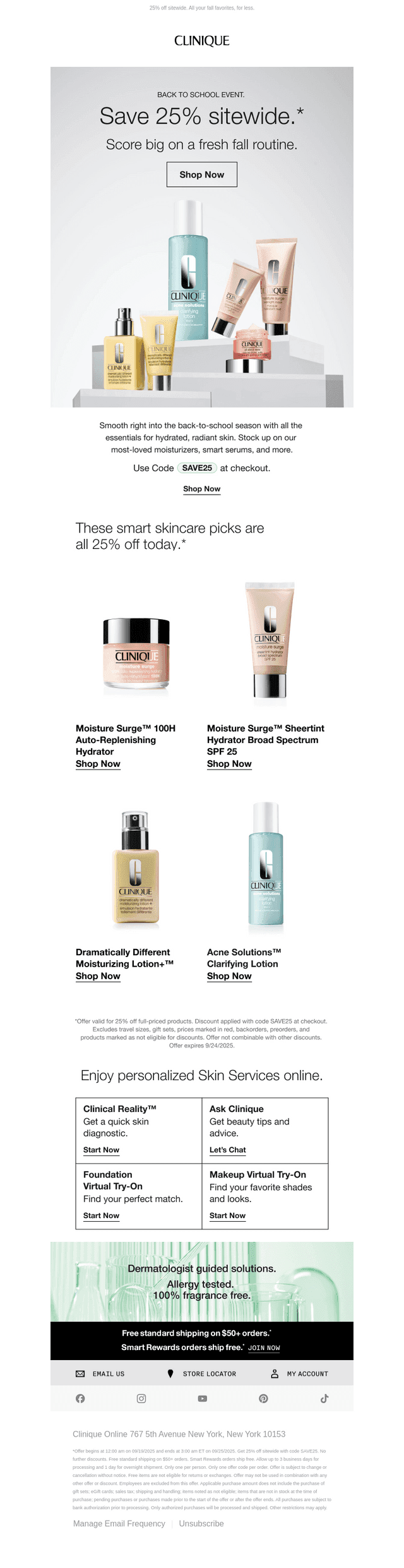 Clinique email from Sun, Sep 21, 2025