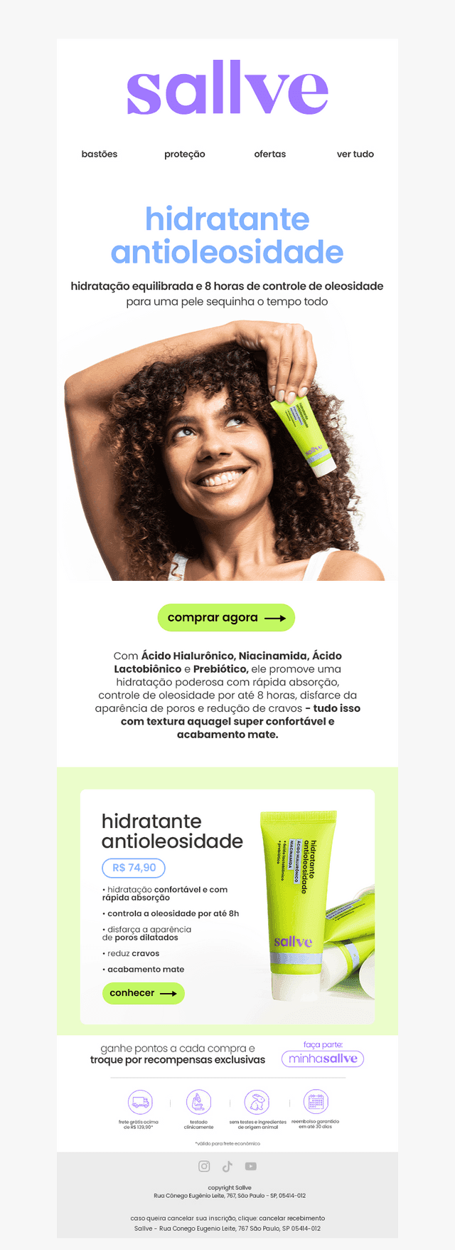 Pele sem oleosidade o dia todo? 💚