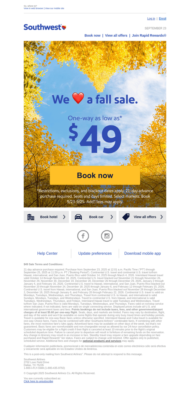 $49 fall sale. Time to leaf town!