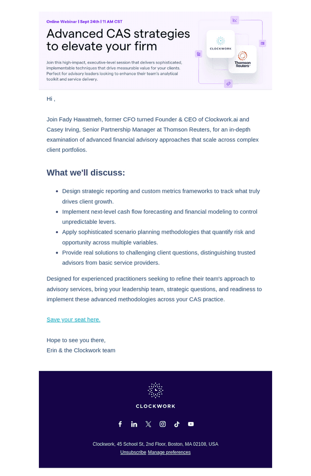 REMINDER: Clockwork + Thomson Reuters Webinar: CAS Strategies