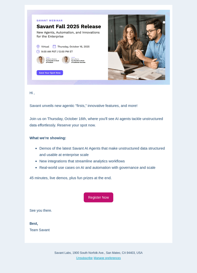 Solve Unstructured Data, Integrations, and More – Savant Webinar