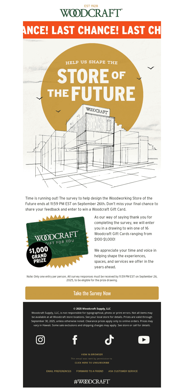 Woodcraft email from Tue, Sep 23, 2025