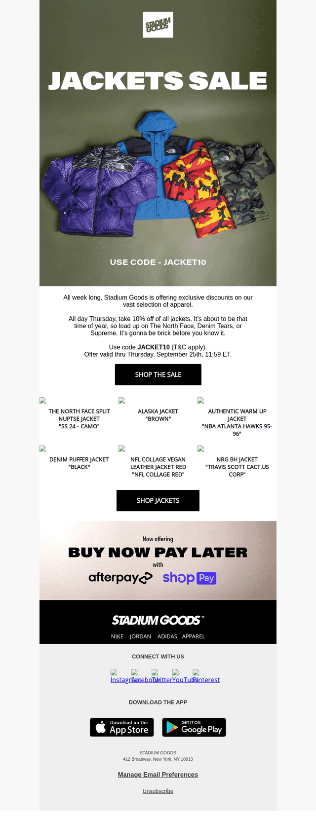 10% Off Jackets - TODAY ONLY