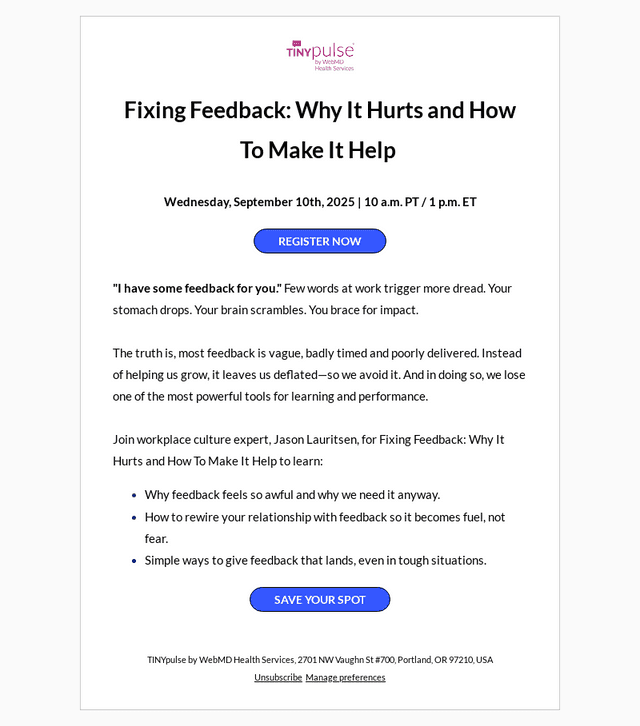 TINYpulse email from Thu, Sep 25, 2025