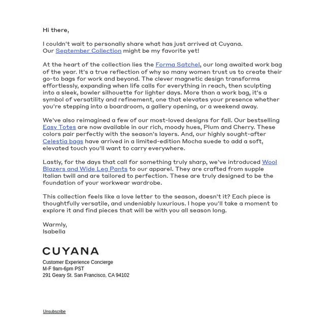 Cuyana email from Thu, Sep 25, 2025