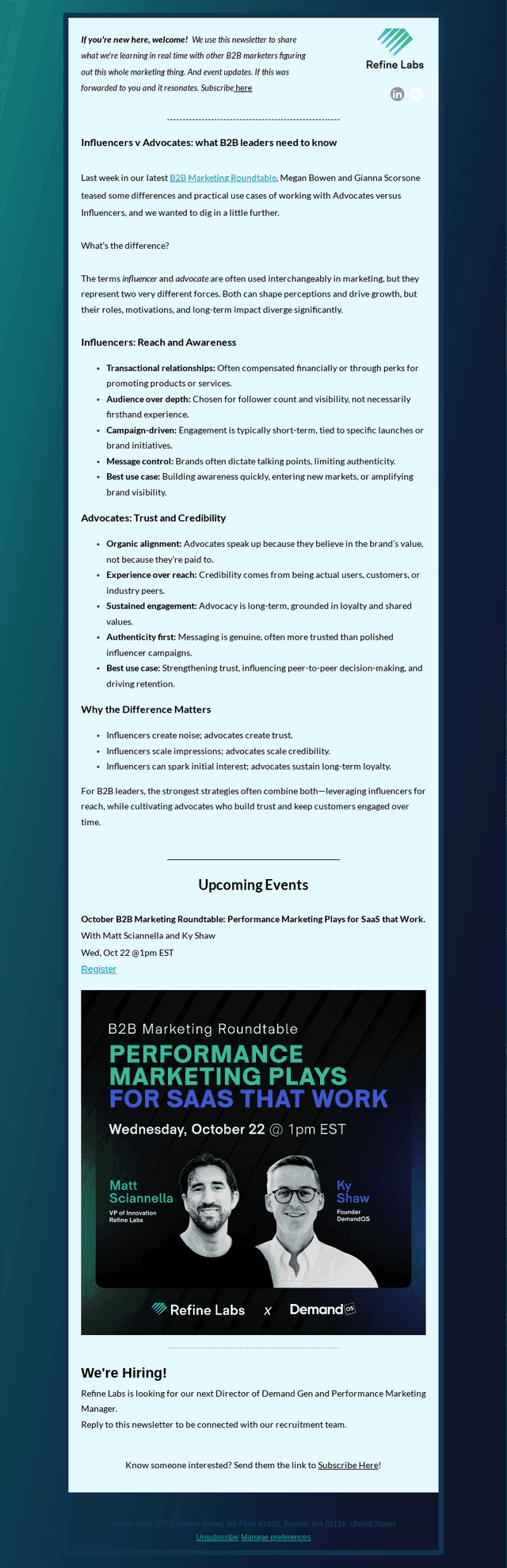 🔷  Influencers versus Advocates