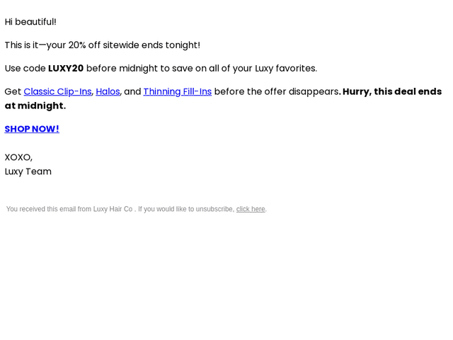 20% off ends tonight!