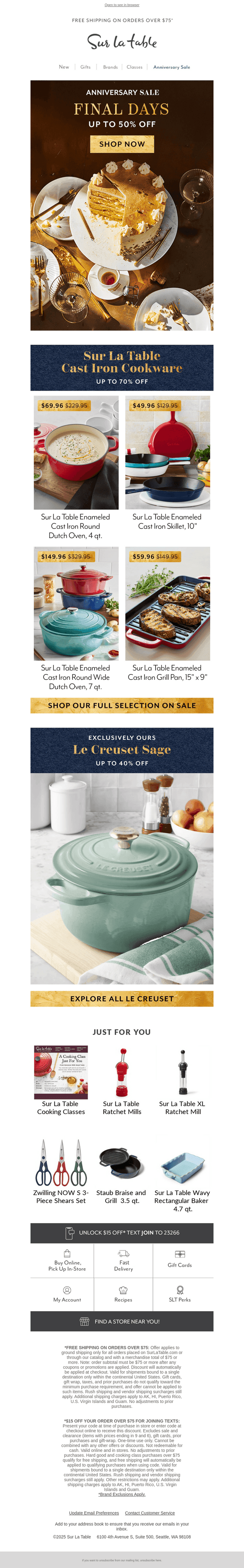Sur La Table email from Sat, Sep 27, 2025