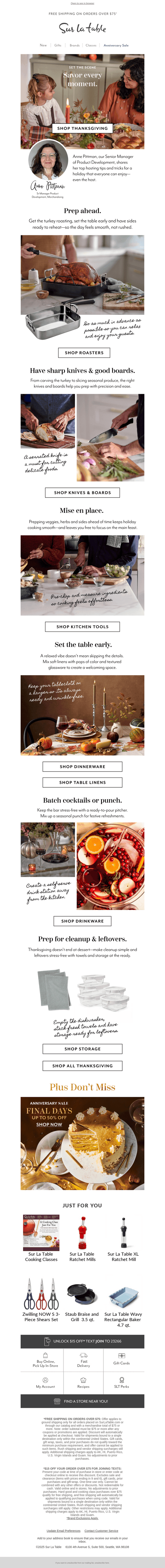 Sur La Table email from Sat, Sep 27, 2025