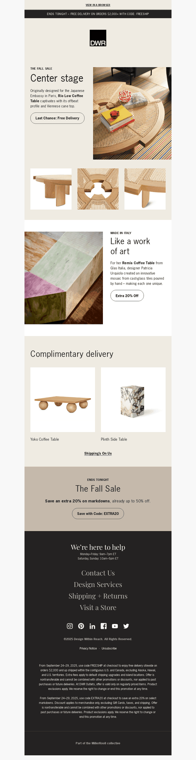 Free delivery on orders $2,000+ ends tonight