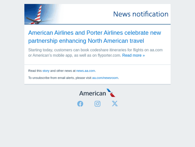 American Airlines email from Mon, Sep 29, 2025