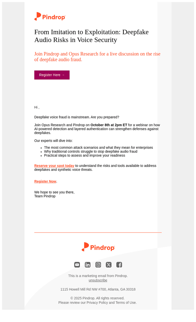 Pindrop email from Mon, Sep 29, 2025
