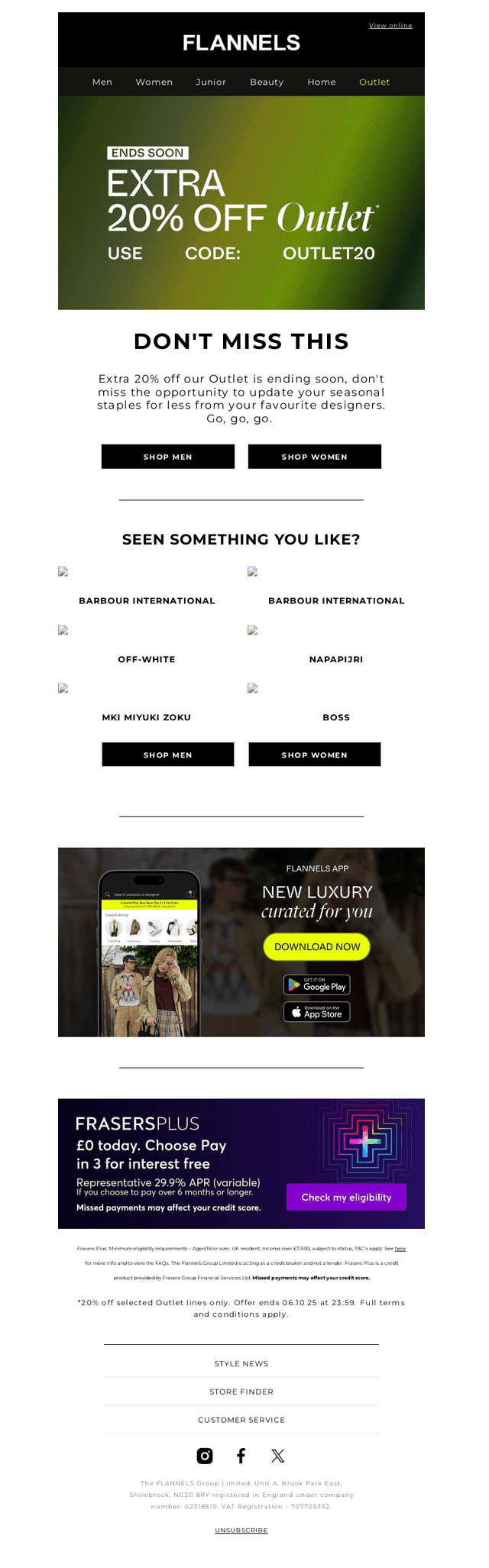 ENDING SOON | Extra 20% off Outlet