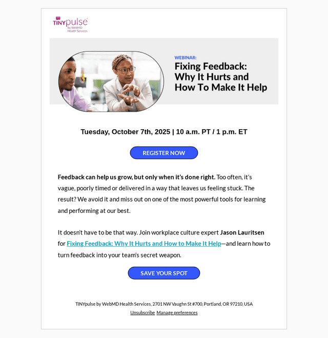 TINYpulse email from Tue, Sep 30, 2025