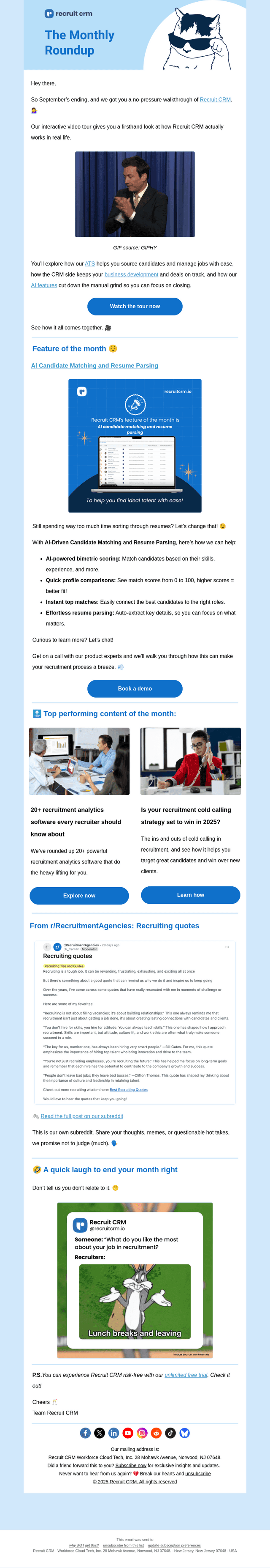 Recruit CRM email from Tue, Sep 30, 2025