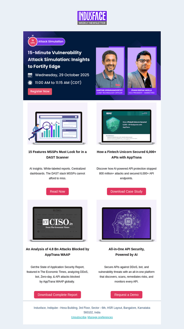 Indusface email from Tue, Sep 30, 2025