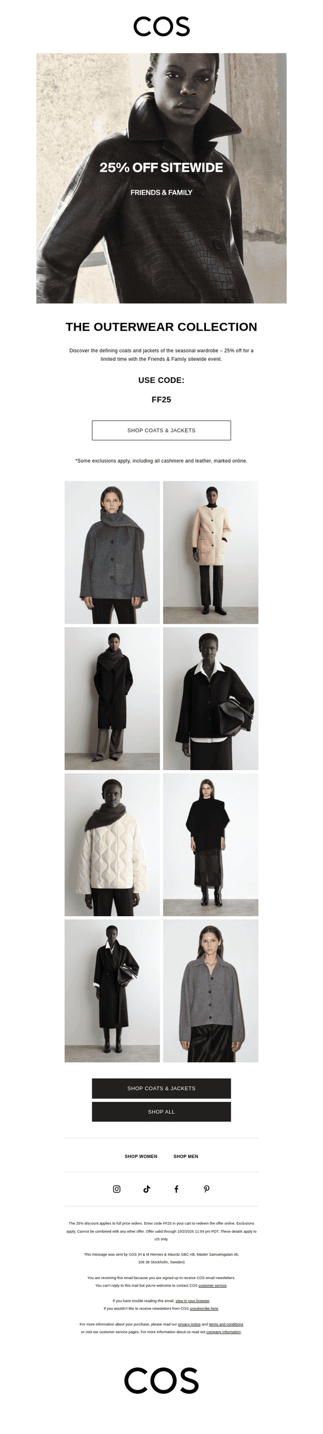 25% off sitewide: the outerwear collection