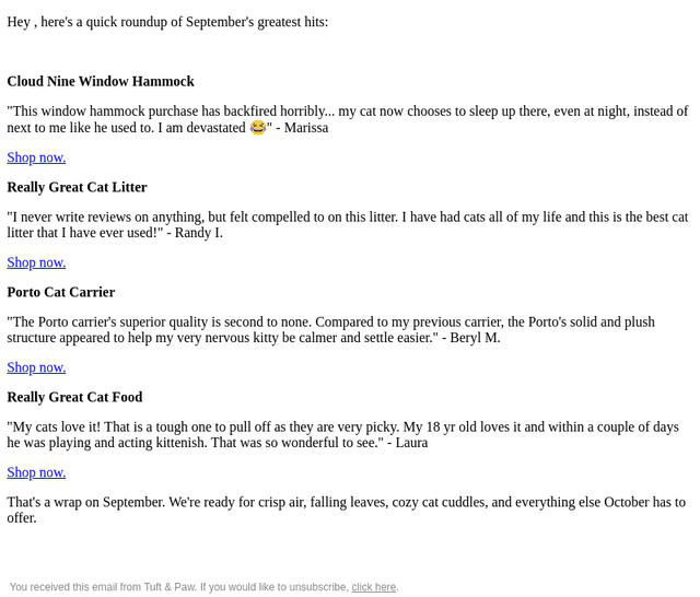 tuft + paw email from Wed, Oct 1, 2025