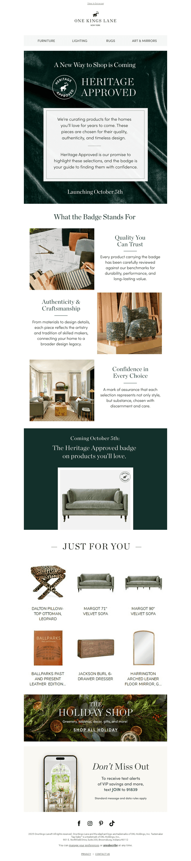 One Kings Lane email from Wed, Oct 1, 2025