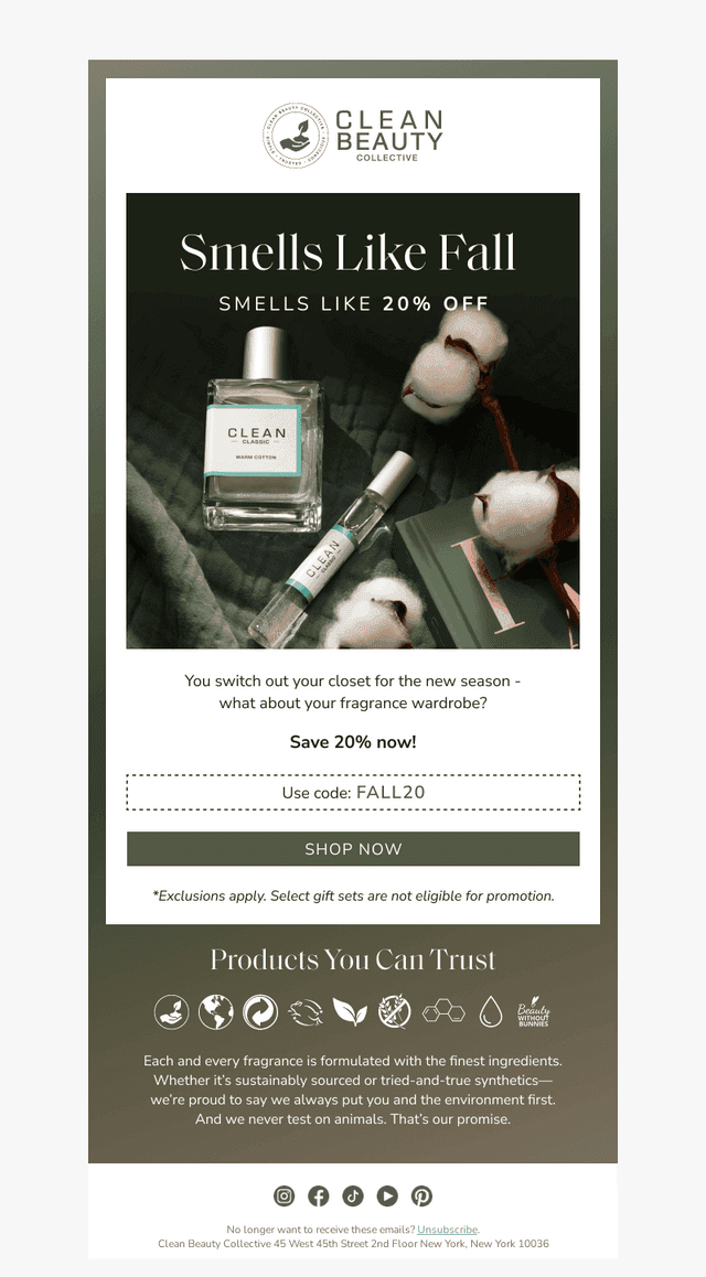Smells Like Fall. Smells Like 20% Off