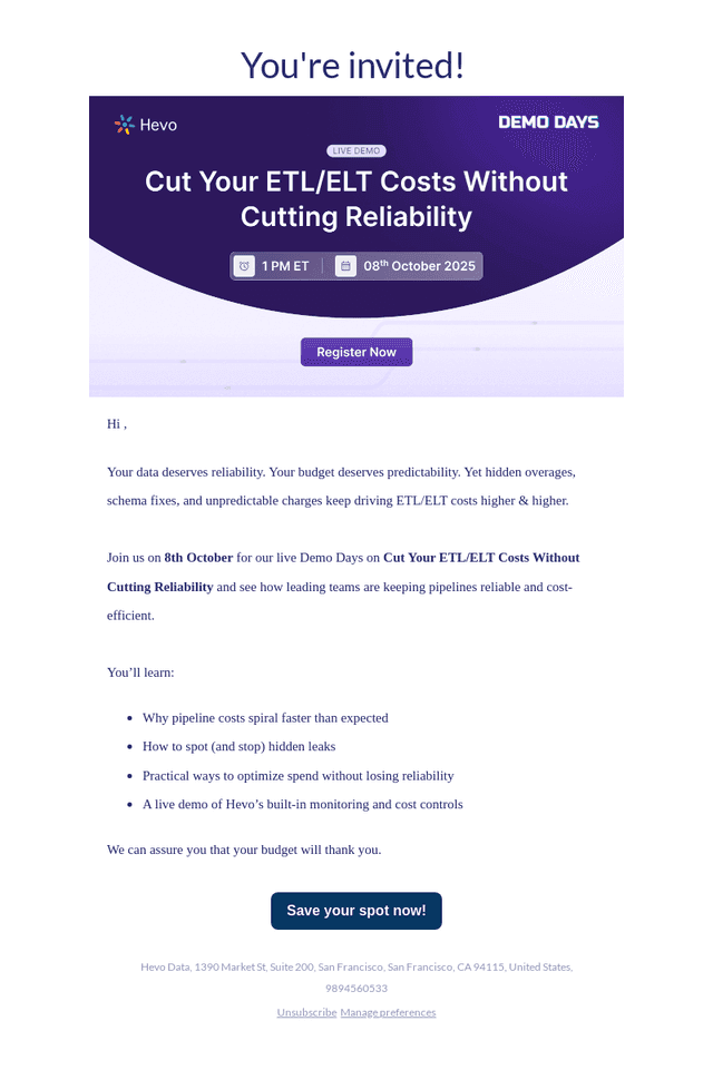 Hevo Data email from Thu, Oct 2, 2025