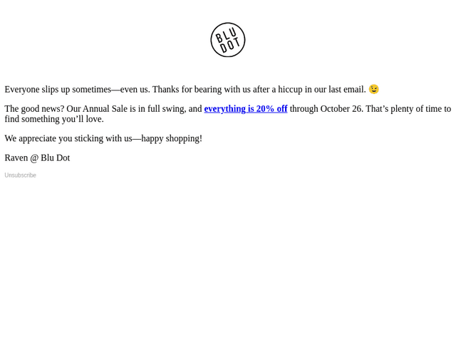 Blu Dot email from Thu, Oct 2, 2025