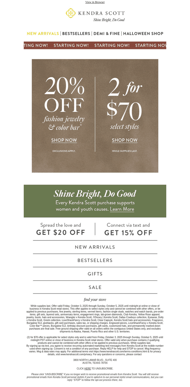 Starting Now: 20% Off + 2 for $70
