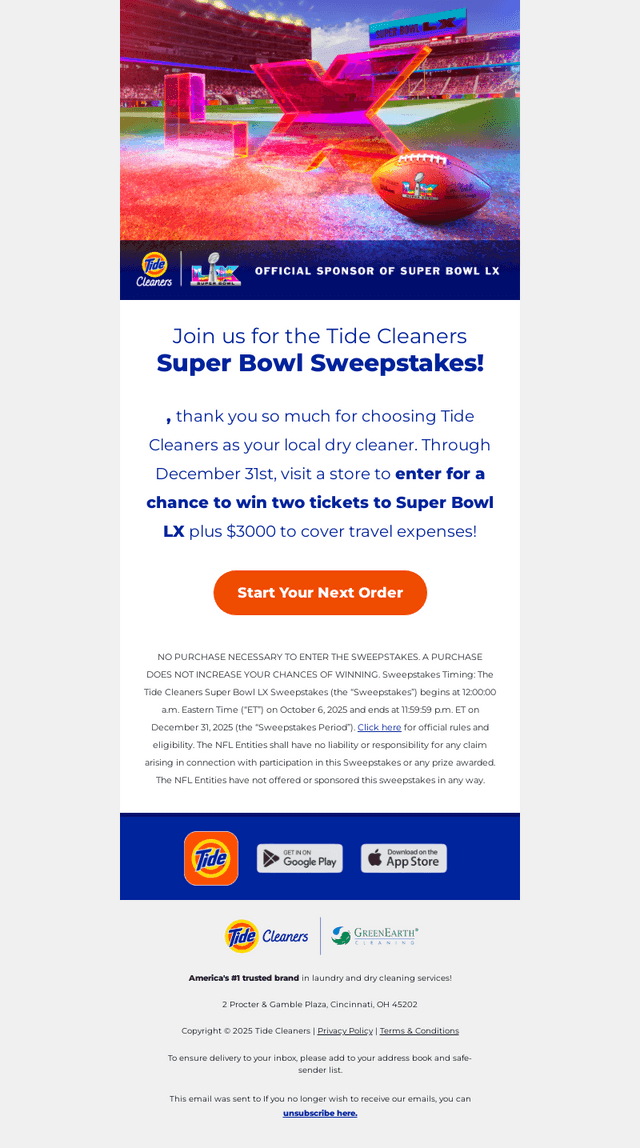 Tide Cleaners email from Sun, Oct 5, 2025
