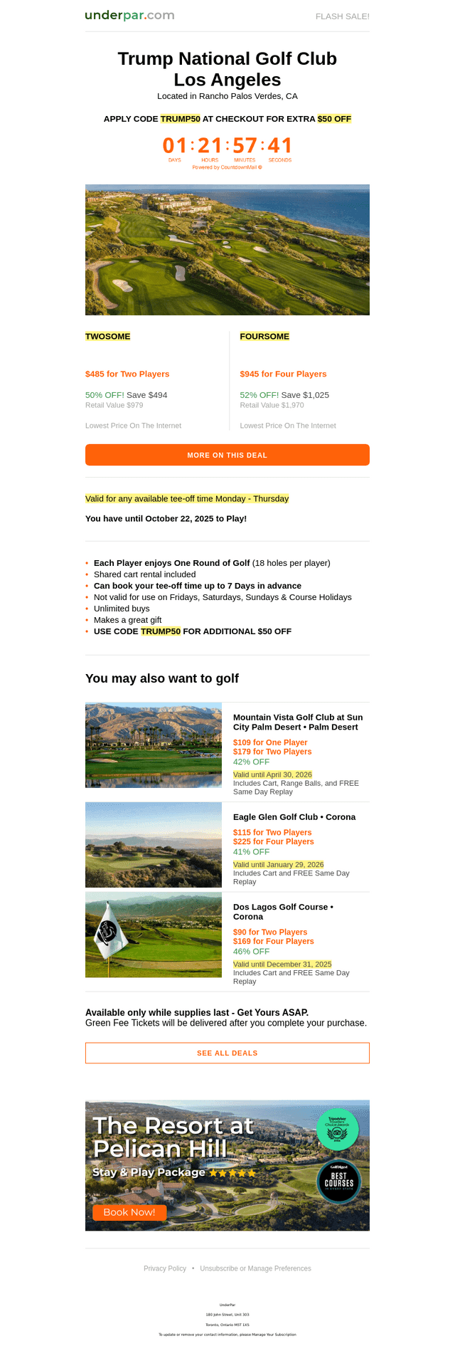 Extra $50 OFF Trump National LA with Discount Code!