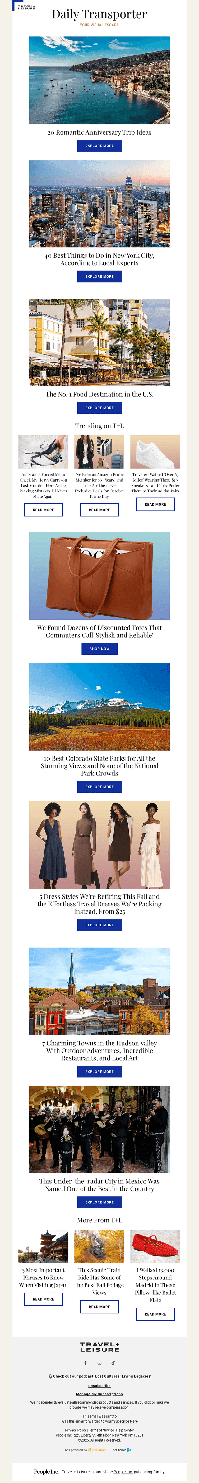 Travel + Leisure email from Mon, Oct 6, 2025