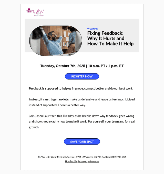 TINYpulse email from Mon, Oct 6, 2025