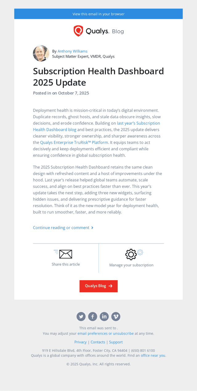 Qualys email from Tue, Oct 7, 2025