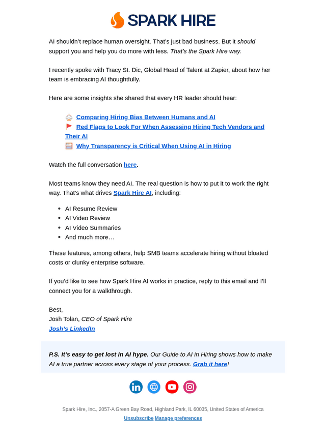 Spark Hire email from Wed, Oct 8, 2025