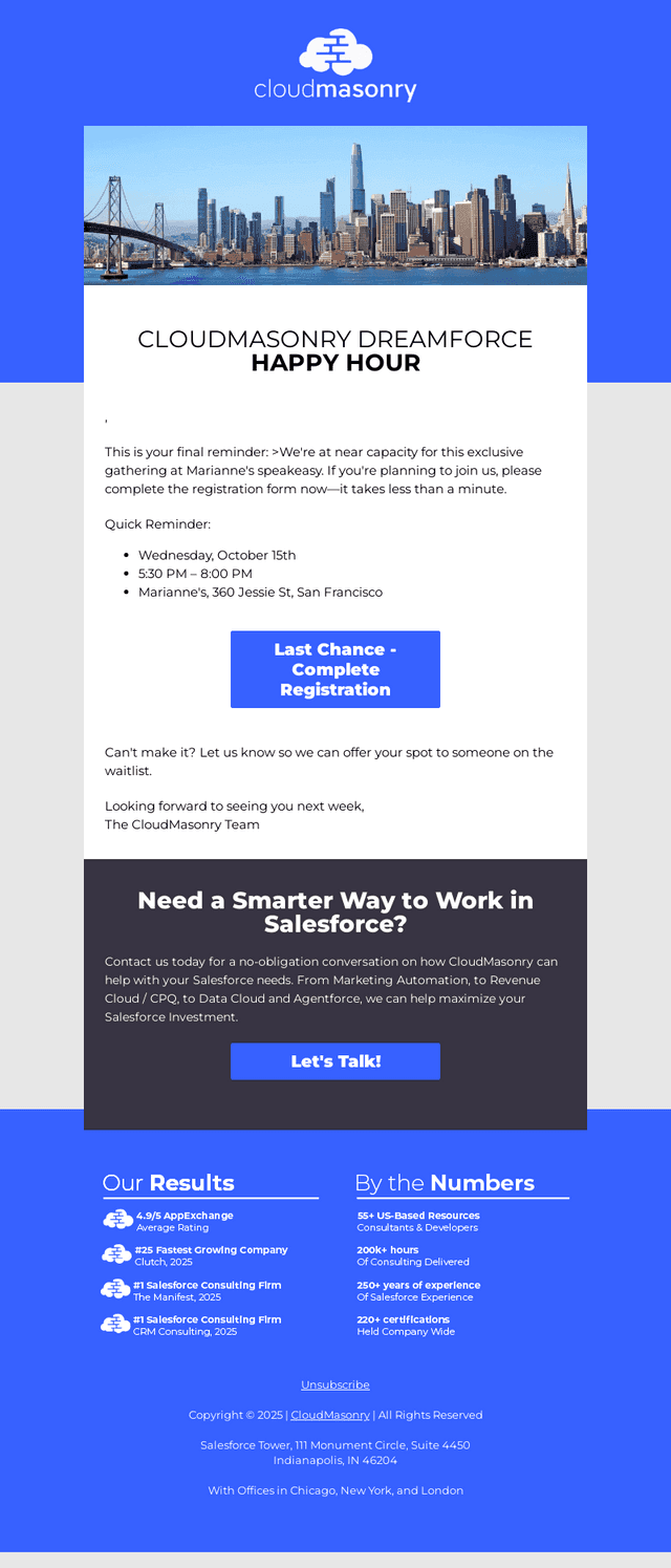 Final Week: Registration Closes Tomorrow for CloudMasonry Happy Hour