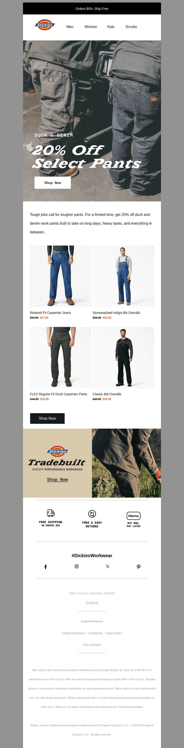 20% Off Duck & Denim Work Pants
