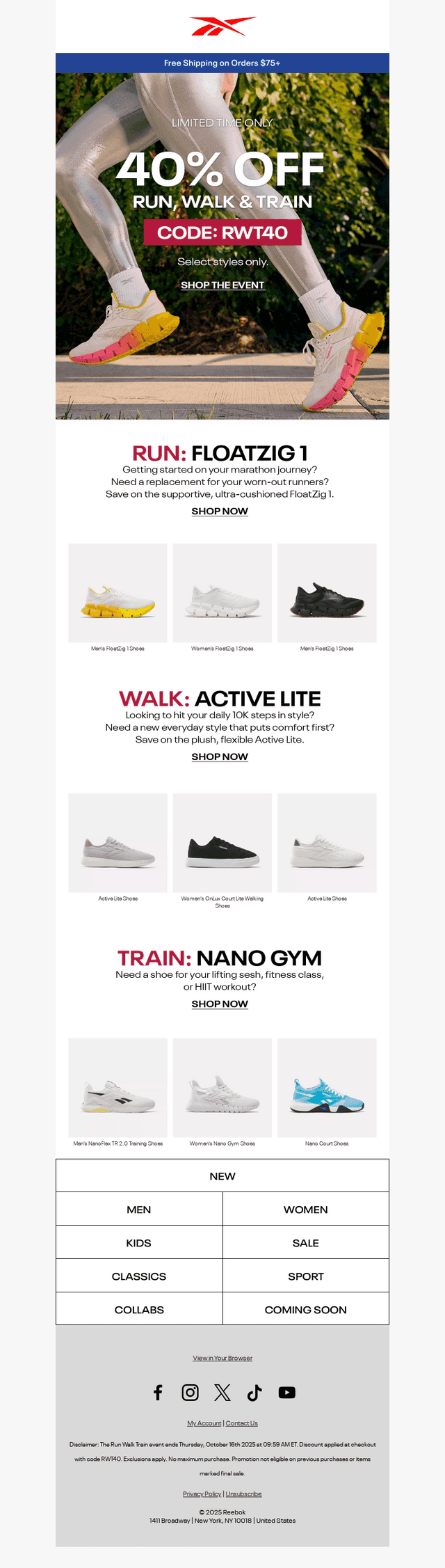 Reebok email from Thu, Oct 9, 2025